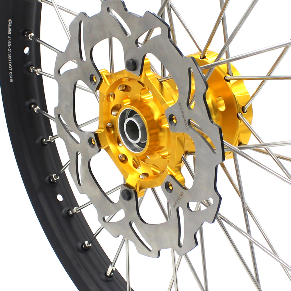 KKE 21 & 18 CNC SPOKED ENDURO WHEELS RIMS SET FOR SUZUKI DRZ400 00-04 DRZ400E 00-07 DRZ400S 00-18 GOLD HUB BLACK RIM - KKE Racing