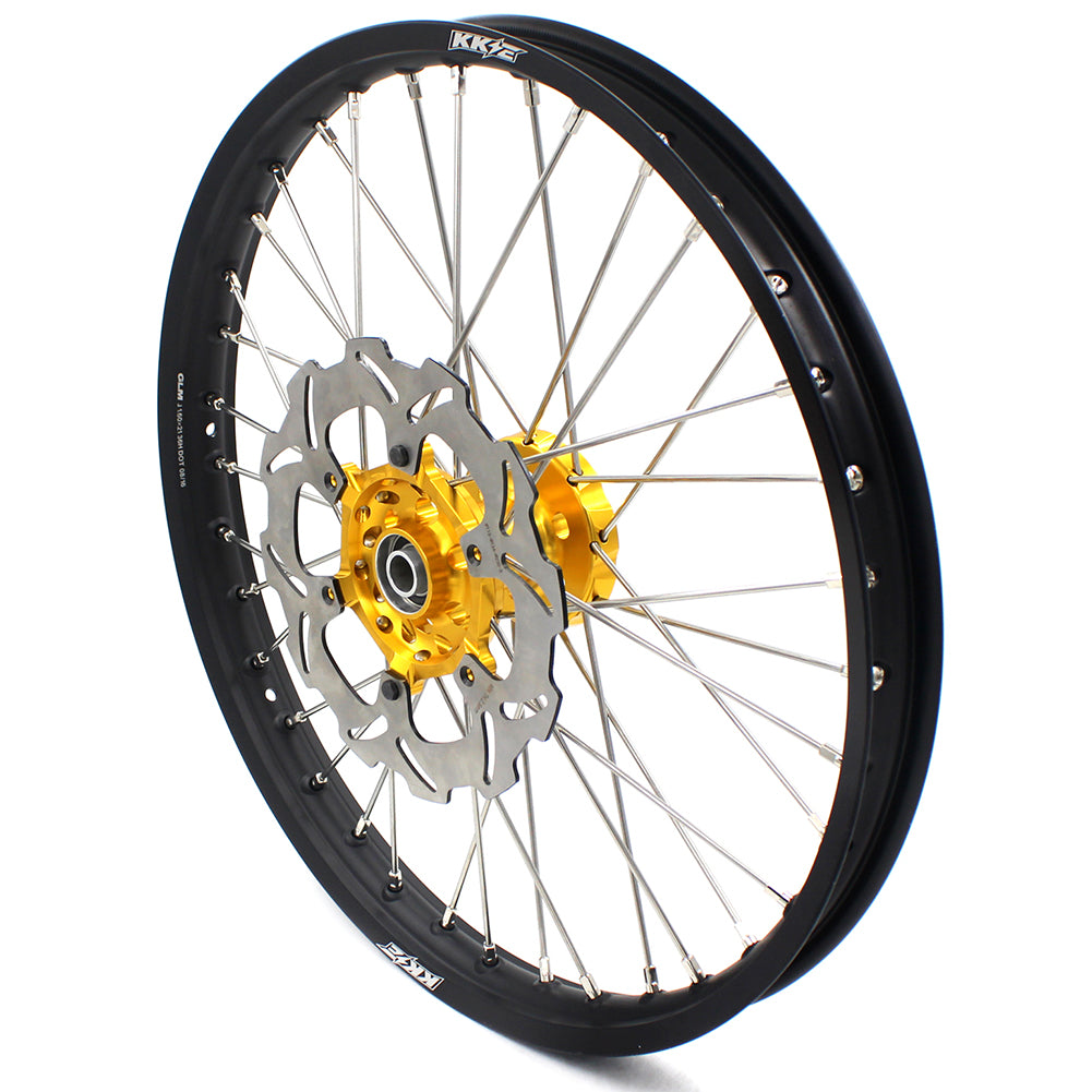 KKE 21 & 18 CNC SPOKED ENDURO WHEELS RIMS SET FOR SUZUKI DRZ400 00-04 DRZ400E 00-07 DRZ400S 00-18 GOLD HUB BLACK RIM - KKE Racing