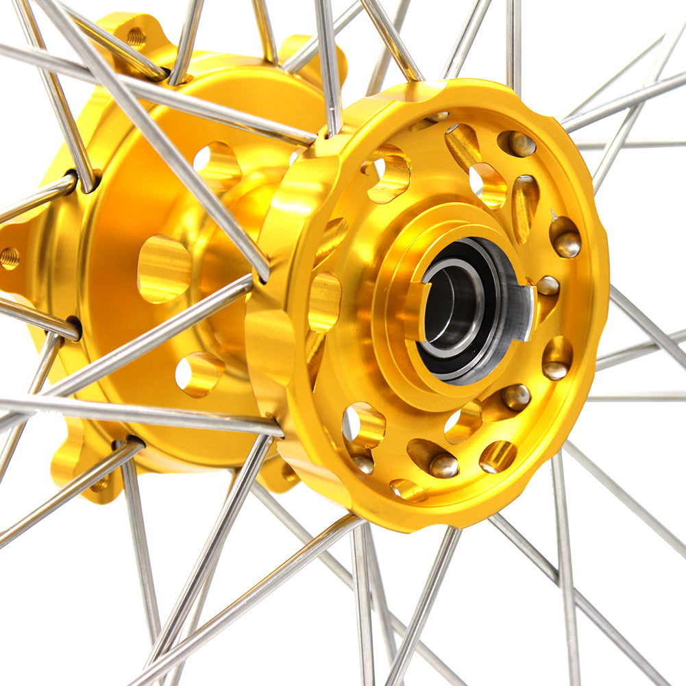 KKE 21 & 18 CNC SPOKED ENDURO WHEELS RIMS SET FOR SUZUKI DRZ400 00-04 DRZ400E 00-07 DRZ400S 00-18 GOLD HUB BLACK RIM - KKE Racing