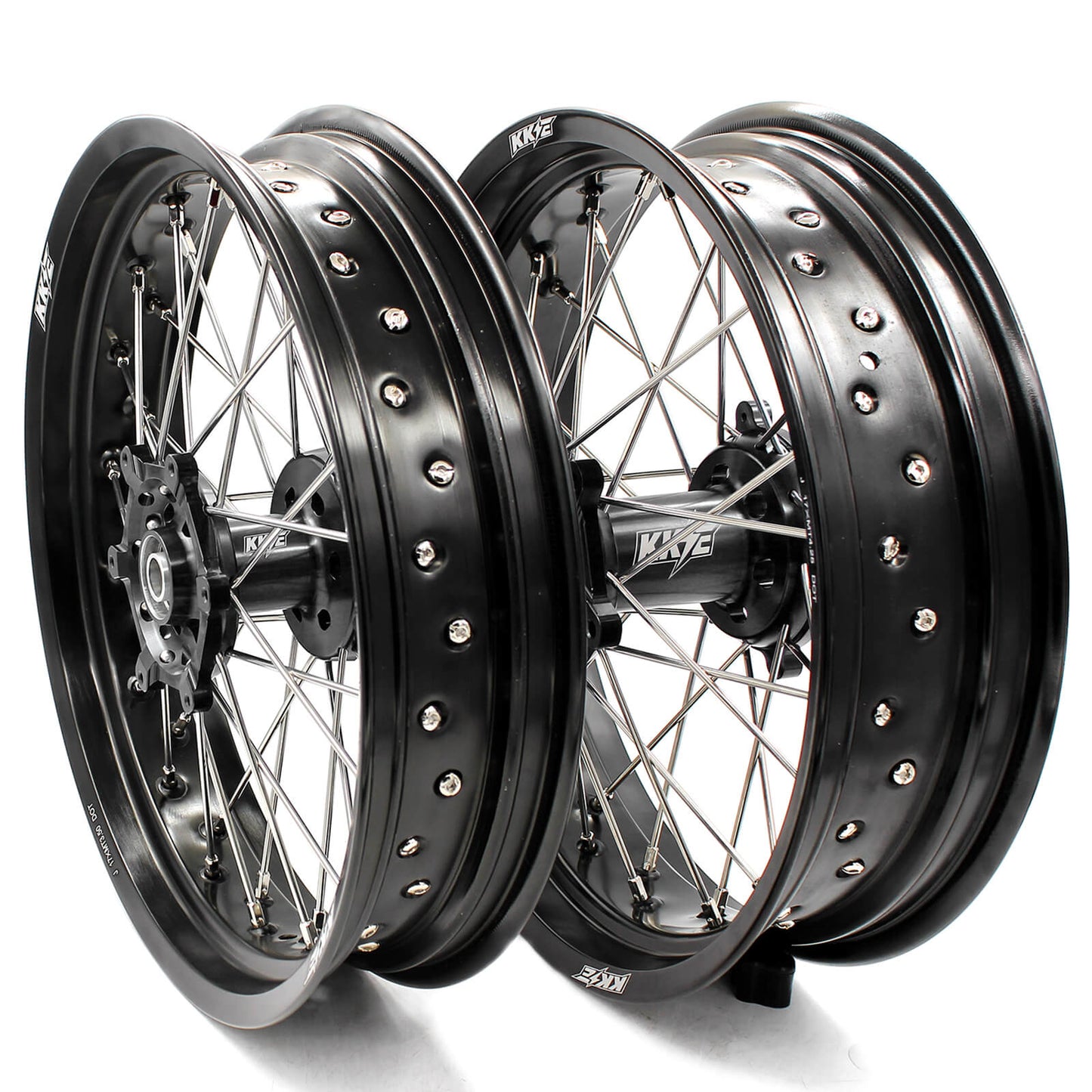 3.5/4.25 DRZ400 00-04 DRZ400E 00-07 DRZ400S 00-18 DRZ400SM 05-18 SUPERMOTO WHEELS SET FOR SUZUKI BLACK HUBS - KKE Racing