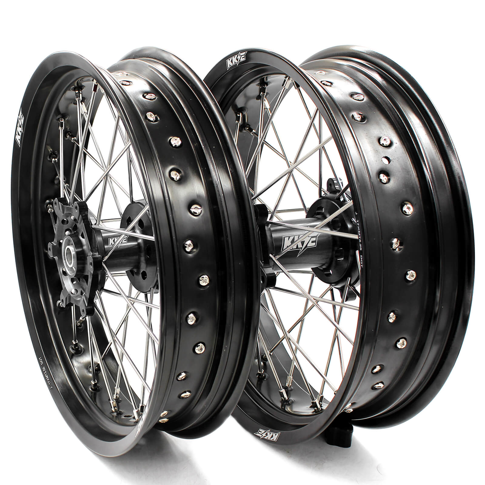 3.5/4.25 DRZ400 00-04 DRZ400E 00-07 DRZ400S 00-18 DRZ400SM 05-18 SUPERMOTO WHEELS SET FOR SUZUKI BLACK HUBS - KKE Racing