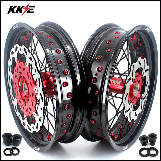 KKE 3.5 & 4.25 Supermoto Wheels for Honda XR650R 2000-2008 Disc Red Nipple