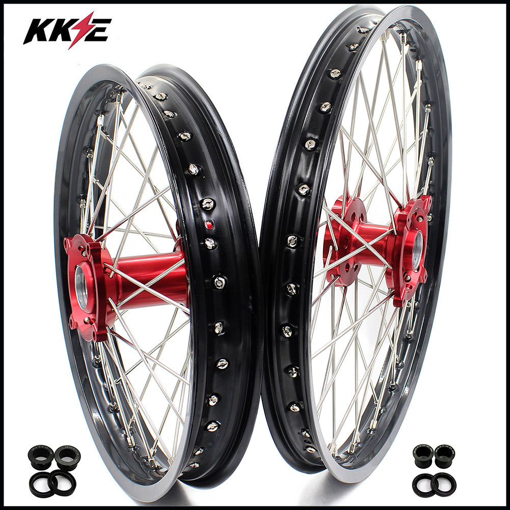 KKE 21 & 18 Enduro Wheels Rims for Husqvarna TE TC FE FC SMR TXC  2000-2013 Red Hubs