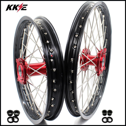 KKE 21 & 18 Enduro Wheels Rims for Husqvarna TE TC FE FC SMR TXC  2000-2013 Red Hubs