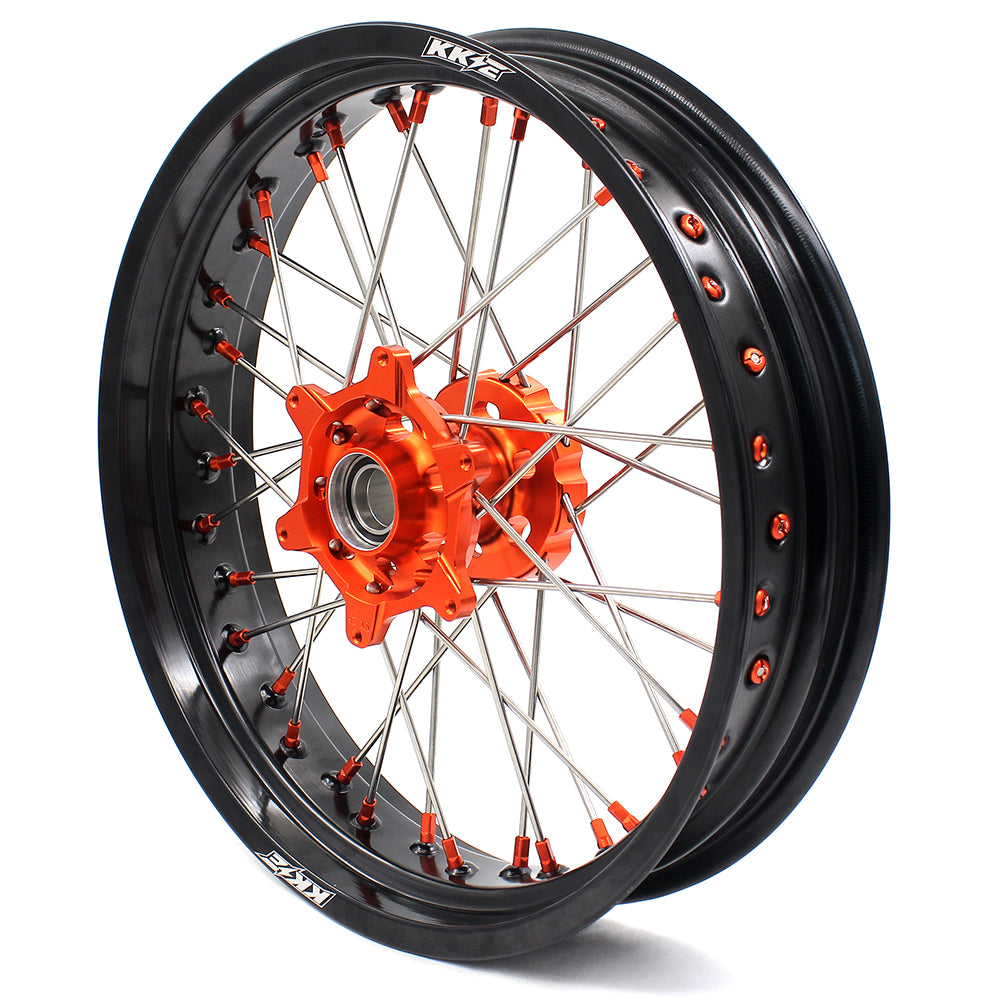 KKE 3.5/5.0 CUSH Drive Supermoto Wheels for KTM 625 SMC  640 LC4 660 SMC Orange Nipples