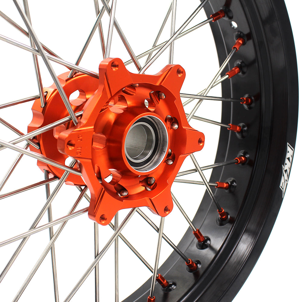 KKE 3.5/5.0 CUSH Drive Supermoto Wheels for KTM 625 SMC  640 LC4 660 SMC Orange Nipples