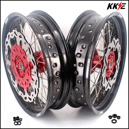 KKE 3.5 & 4.25 Cush Drive Supermoto Rims for HONDA CRF250R/450R 2002-2012 Red&Black With Disc&Sprocket