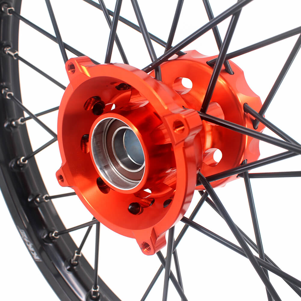 KKE 17 & 14 Small Kids Wheels Rims for KTM 85 SX 2021-2024 Orange Hub Black Spoke