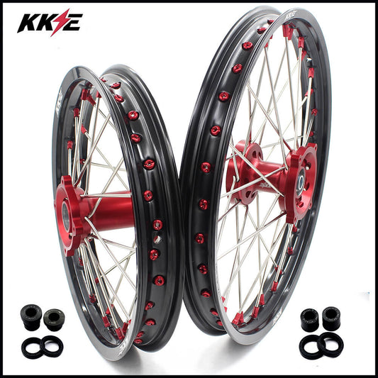 KKE 17 & 14 Kids Wheels Rims For HONDA CRF150R CRF150RB 2007-2024 Red Alloy Nipple