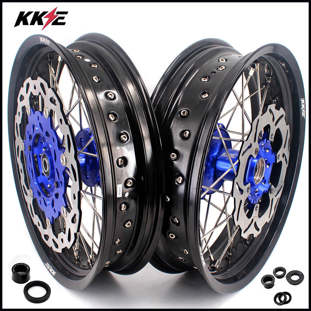 KKE 17 Inch Cush Drive Supermoto Wheels Fit Yamaha WR250F WR450F Blue