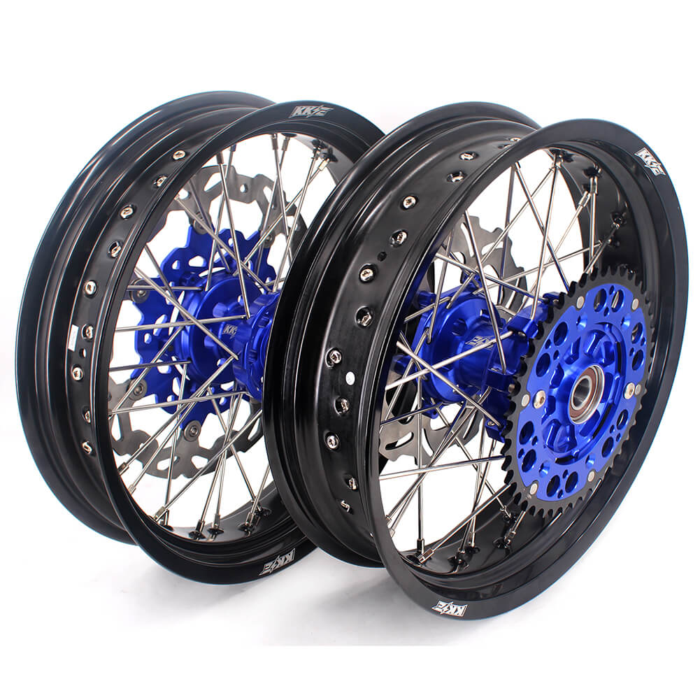 KKE 17 Inch Cush Drive Supermoto Wheels Fit Yamaha WR250F WR450F Blue