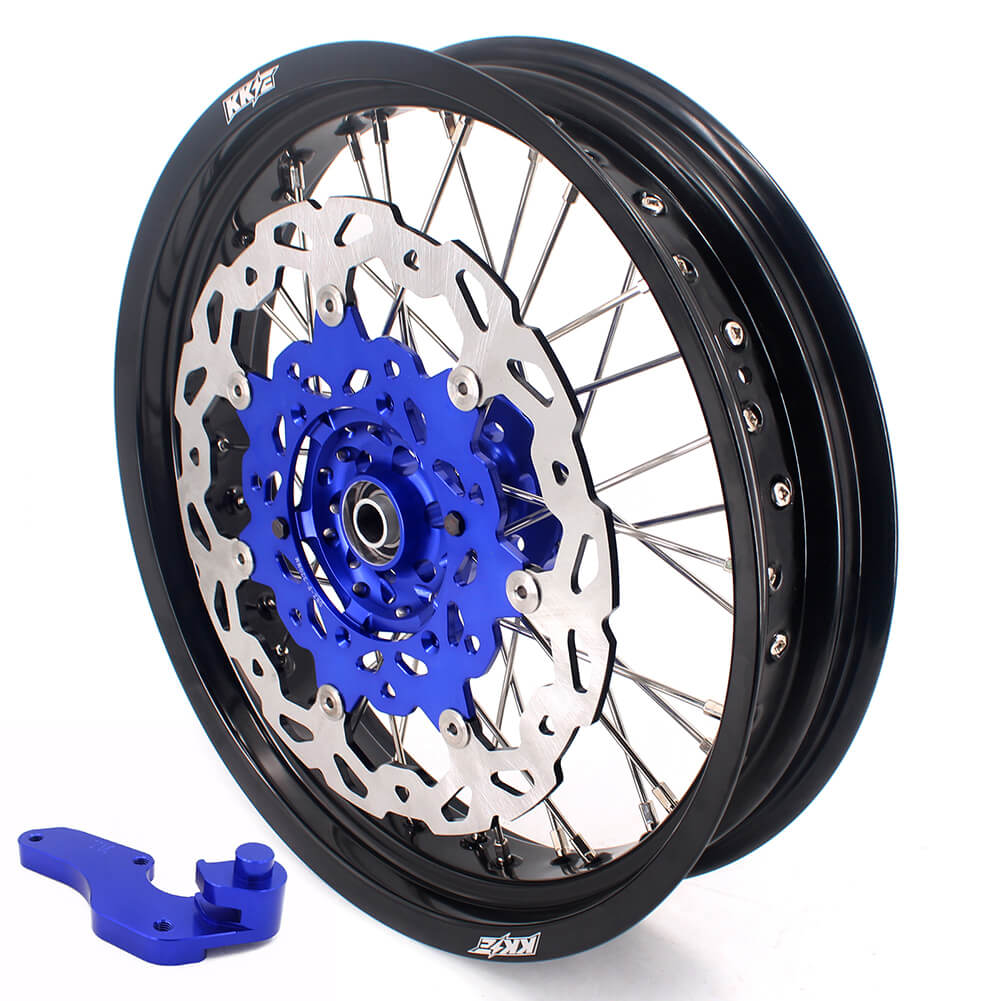 KKE 17 Inch Cush Drive Supermoto Wheels Fit Yamaha WR250F WR450F Blue