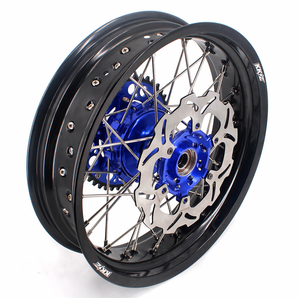 KKE 17 Inch Cush Drive Supermoto Wheels Fit Yamaha WR250F WR450F Blue