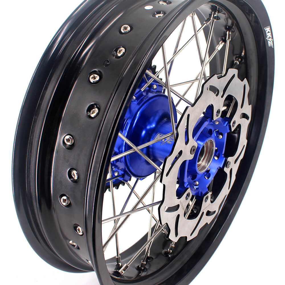 KKE 17 Inch Cush Drive Supermoto Wheels Fit Yamaha WR250F WR450F Blue