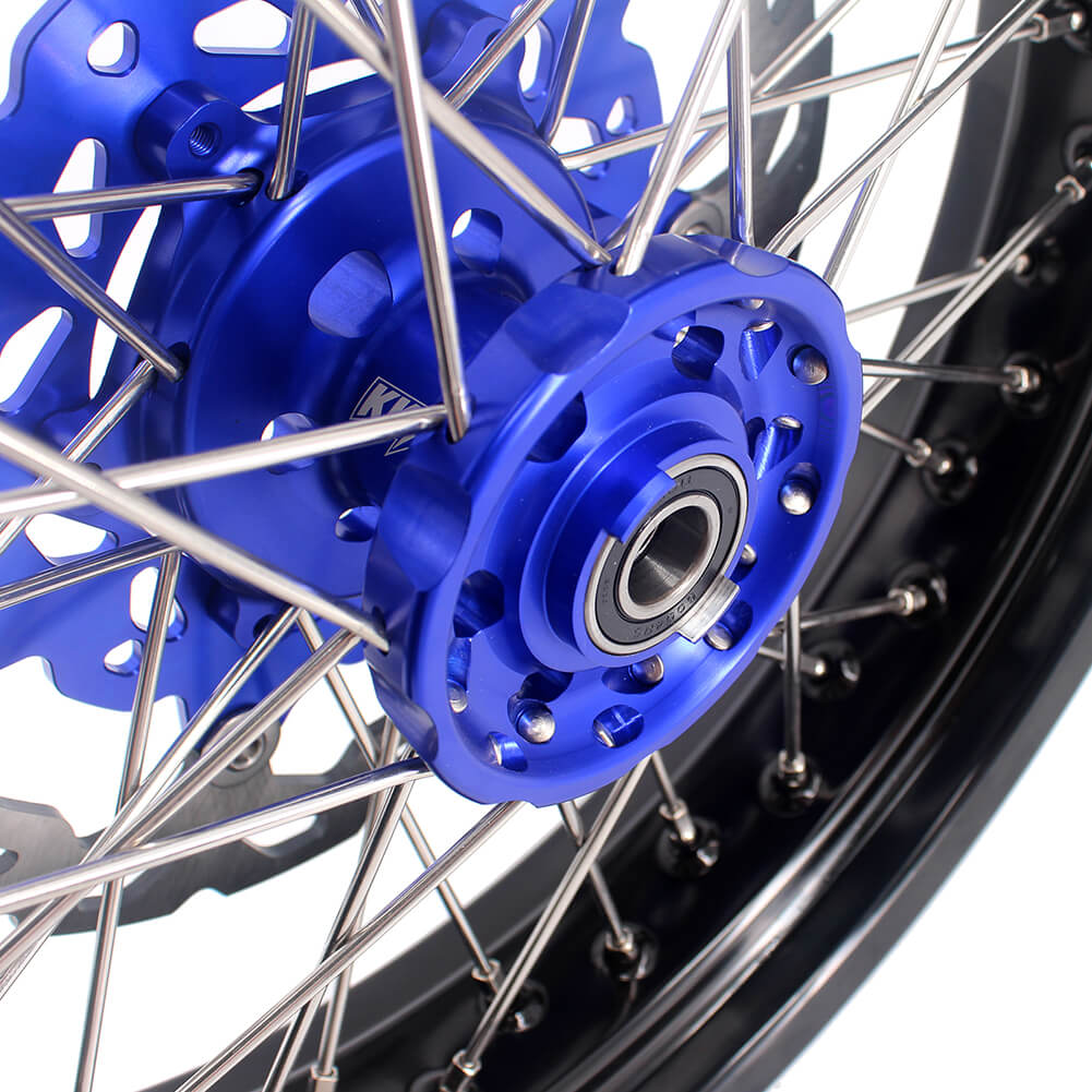 KKE 17 Inch Cush Drive Supermoto Wheels Fit Yamaha WR250F WR450F Blue
