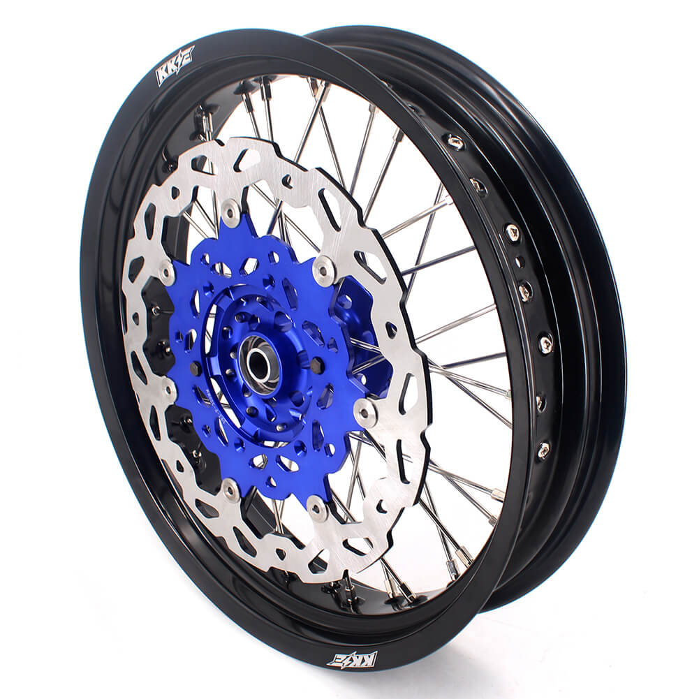 KKE 17 Inch Cush Drive Supermoto Wheels Fit Yamaha WR250F WR450F Blue