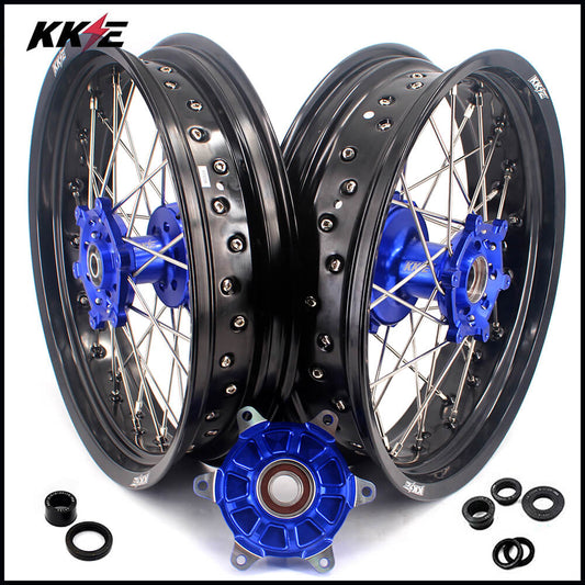 KKE 17 Inch Cush Drive Supermoto Wheels Fit Yamaha WR250F WR450F Blue