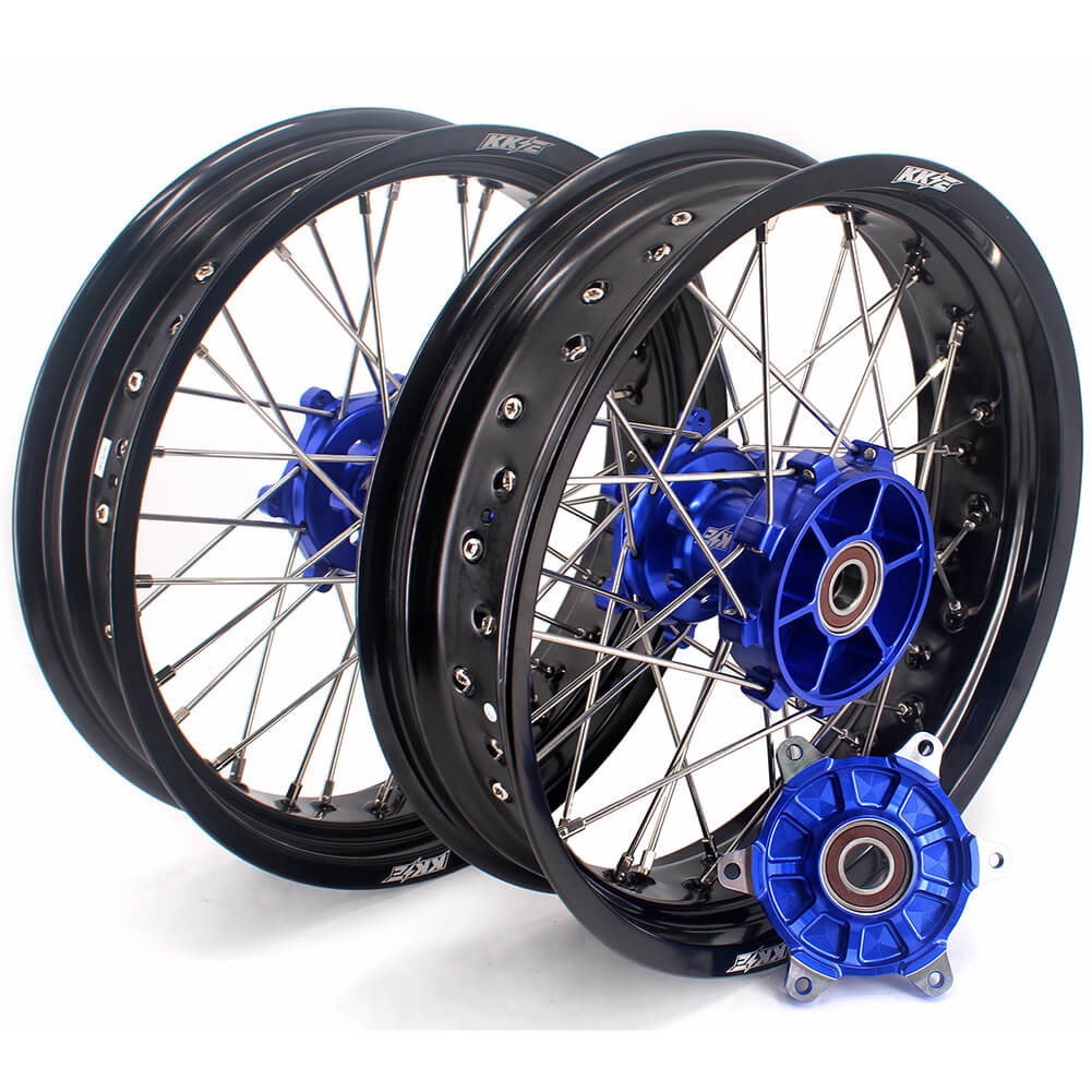 KKE 17 Inch Cush Drive Supermoto Wheels Fit Yamaha WR250F WR450F Blue