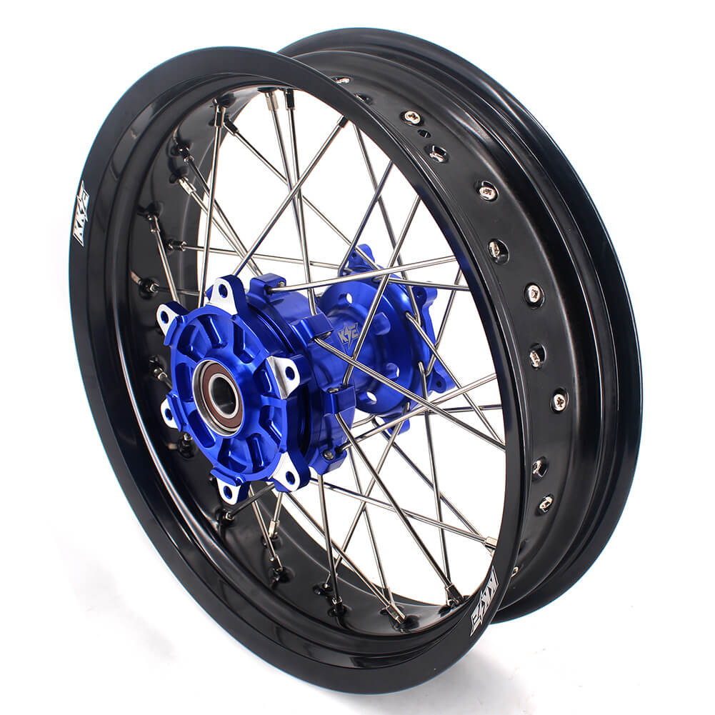 KKE 17 Inch Cush Drive Supermoto Wheels Fit Yamaha WR250F WR450F Blue