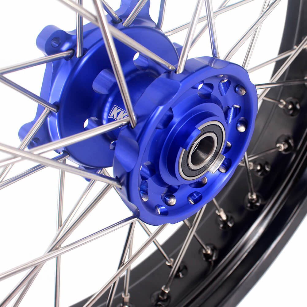KKE 17 Inch Cush Drive Supermoto Wheels Fit Yamaha WR250F WR450F Blue
