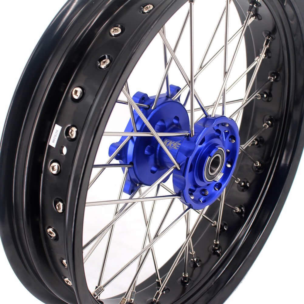 KKE 17 Inch Cush Drive Supermoto Wheels Fit Yamaha WR250F WR450F Blue