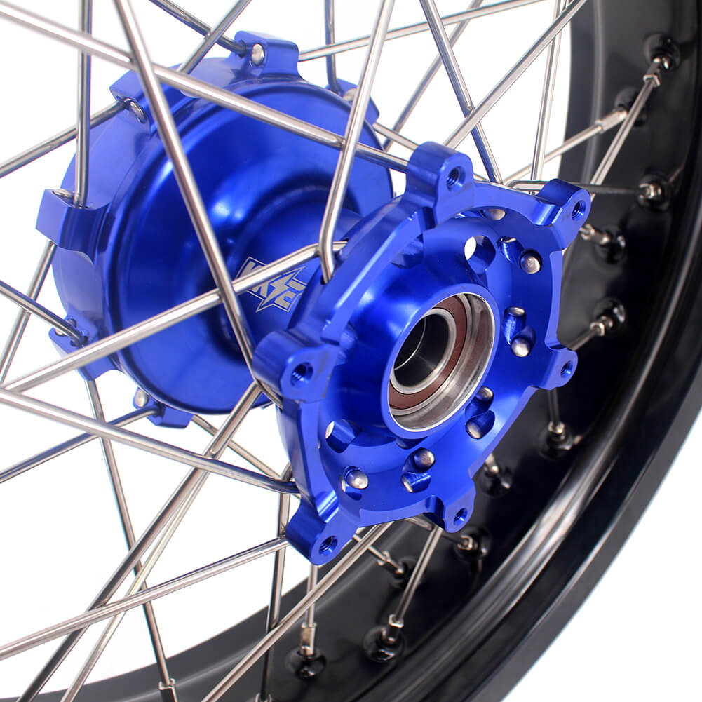 KKE 17 Inch Cush Drive Supermoto Wheels Fit Yamaha WR250F WR450F Blue
