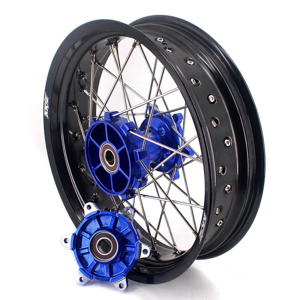 KKE 17 Inch Cush Drive Supermoto Wheels Fit Yamaha WR250F WR450F Blue