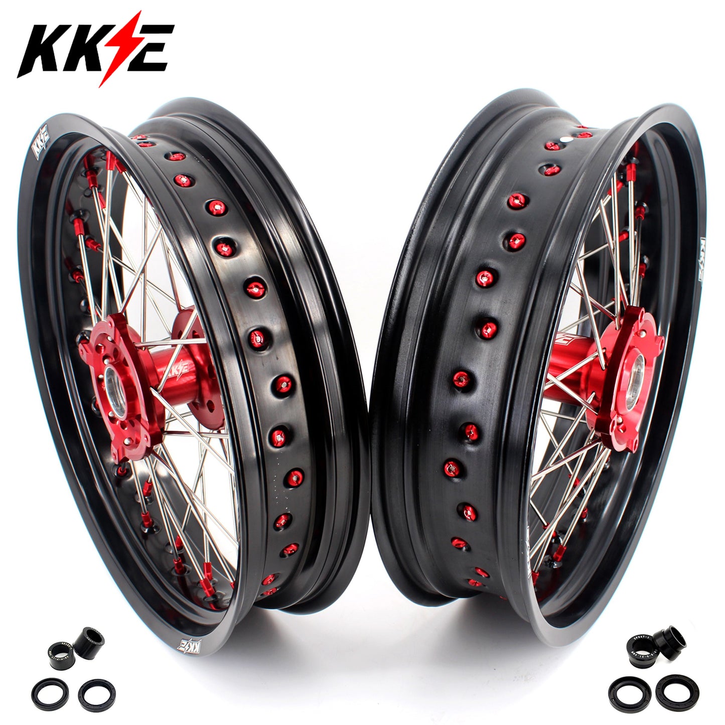 KKE 3.5 & 4.25 Supermoto Wheels Fit Husqvarna TE TC FE FC SMR 2000-2013 Red