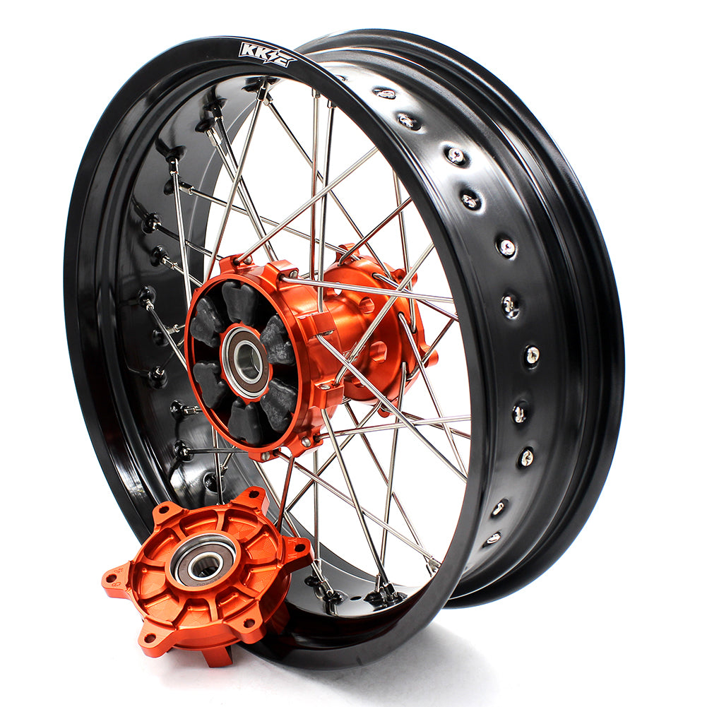 KKE 3.5 & 4.25 Cush Drive Wheels Set for KTM 690 Enduro R 2008-2019 SMC 2007-2011 Orange Hub - KKE Racing