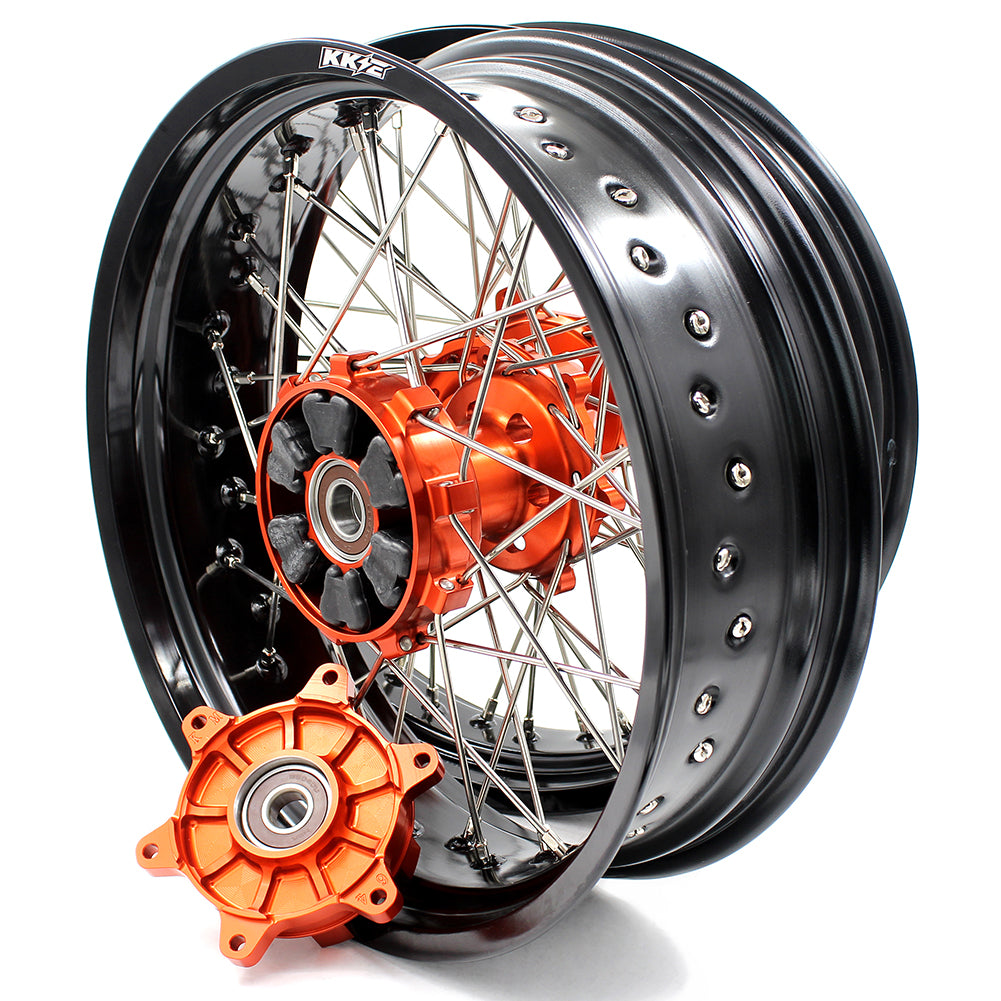 KKE 3.5 & 4.25 Cush Drive Wheels Set for KTM 690 Enduro R 2008-2019 SMC 2007-2011 Orange Hub - KKE Racing