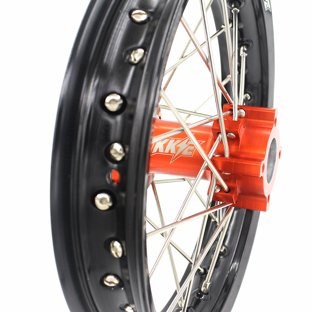 KKE 1.4*14 1.6*12 SPOKED KID'S WHEELS RIMS SET FOR KTM 50 SX 2014-2016 ORANGE CNC HUBS BLACK RIMS - KKE Racing