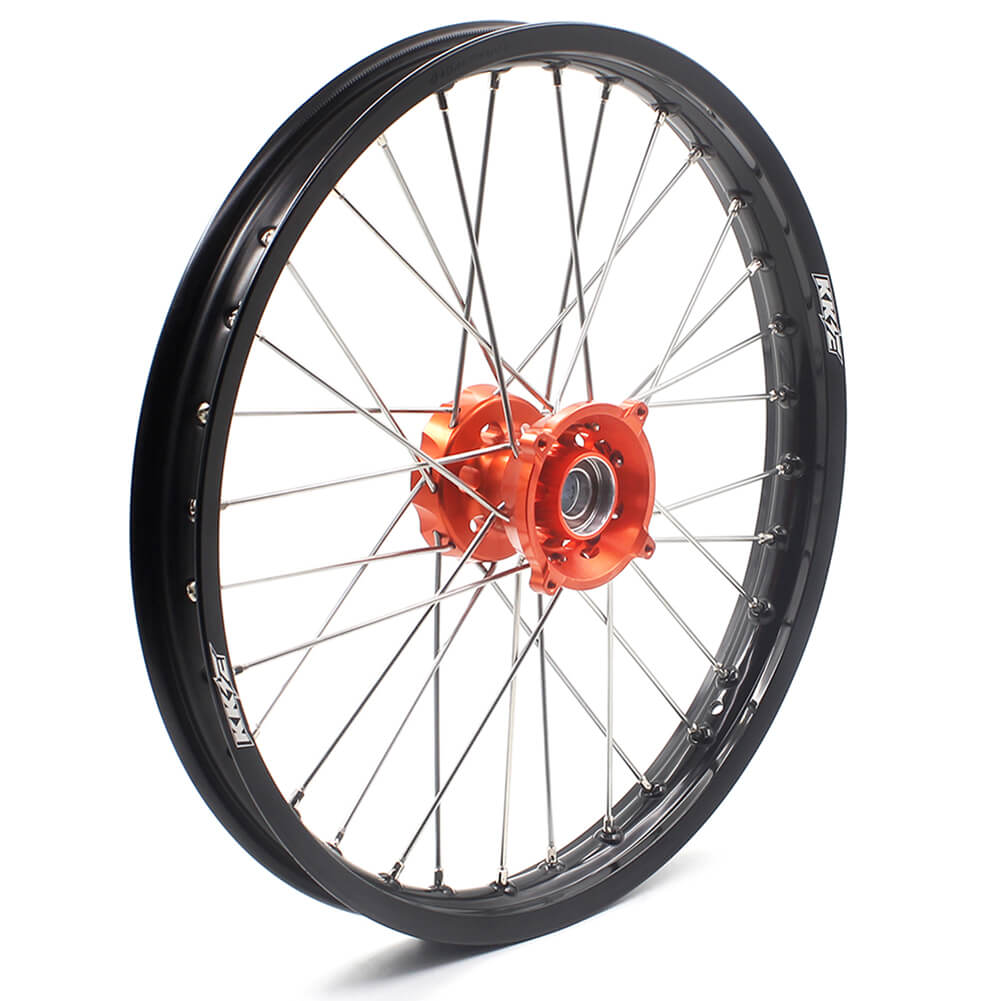 KKE 19/16 BIG KID'S WHEELS SET FOR KTM 85 SX 2003-2018 ORANGE CNC HUB BLACK ALUMINUM RIMS - KKE Racing