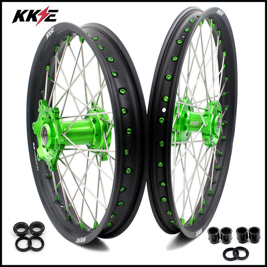 KKE 21 & 19 MX Wheels for Kawasaki KX125 KX250 KX250F KX450F Green Nipple