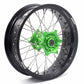 KKE 3.5/4.25 17IN. SUPERMOTO WHEELS RIMS SET FOR KAWASAKI KX250F KX450F 2006-2018 GREEN HUB BLACK RIMS - KKE Racing