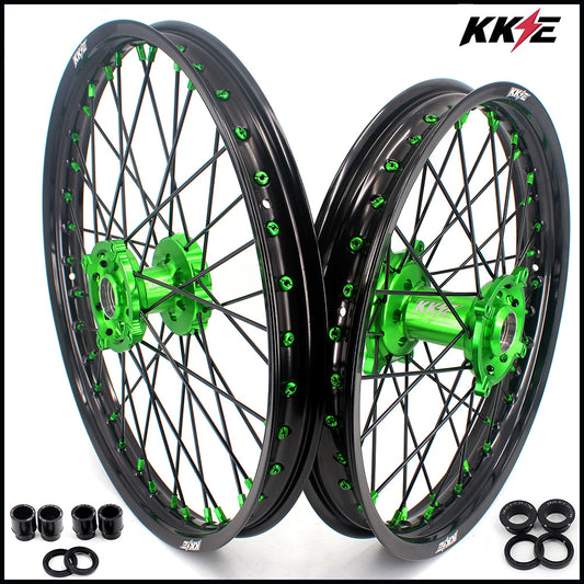 KKE 21/19 MX Rims Set for KAWASAKI KX125 KX250 KX250F KX450F Green Spoke