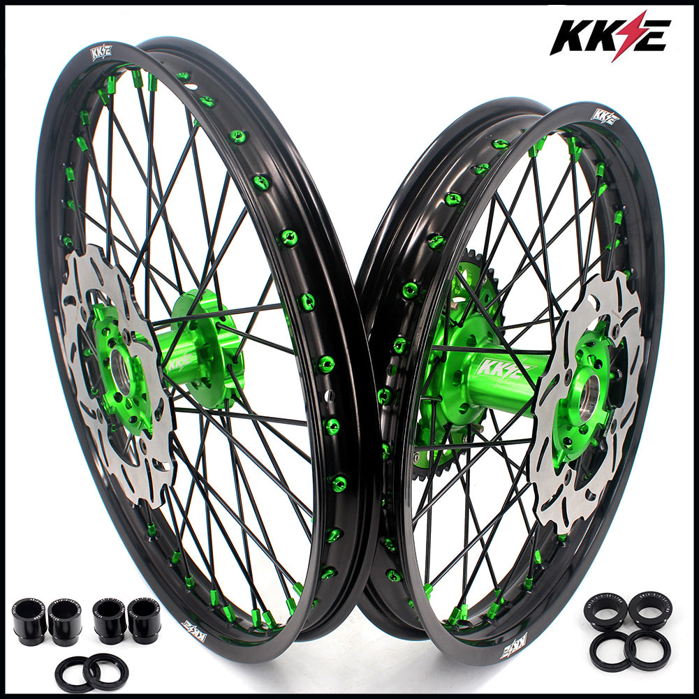 KKE 21/19 MX Rims Set for KAWASAKI KX125 KX250 KX250F KX450F Green Spoke