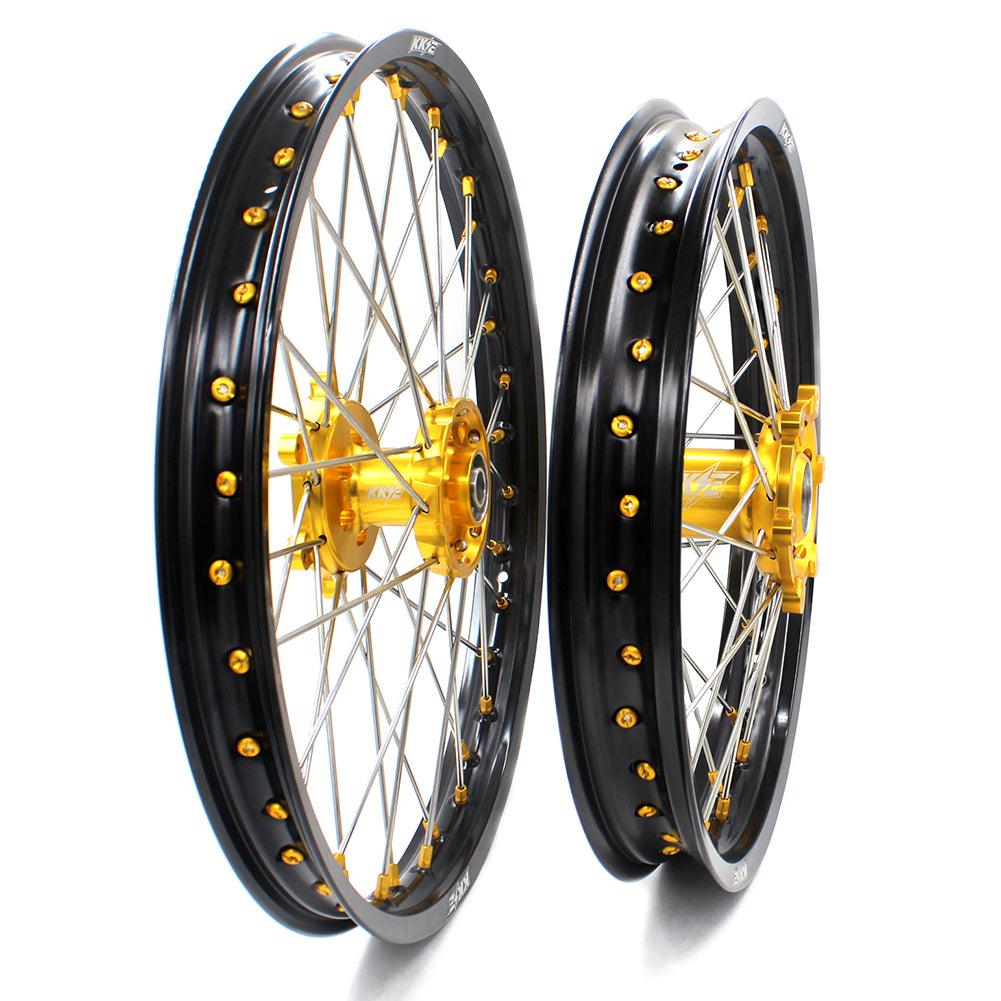KKE 21 & 19 MX Dirt Bike Rims For SUZUKI RM125 2001-2007 RM250 2008 Gold Nipple