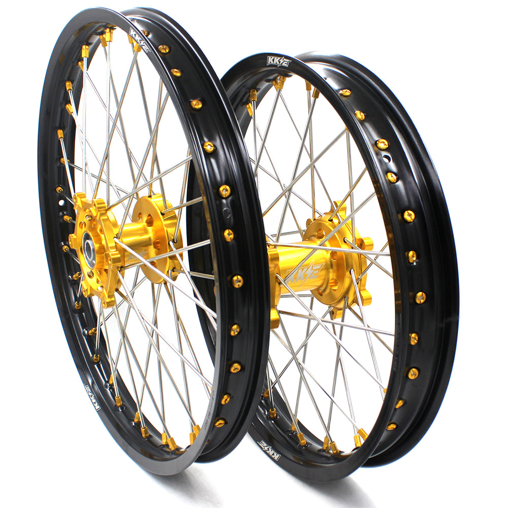 KKE 21 & 19 MX Dirt Bike Rims For SUZUKI RM125 2001-2007 RM250 2008 Gold Nipple