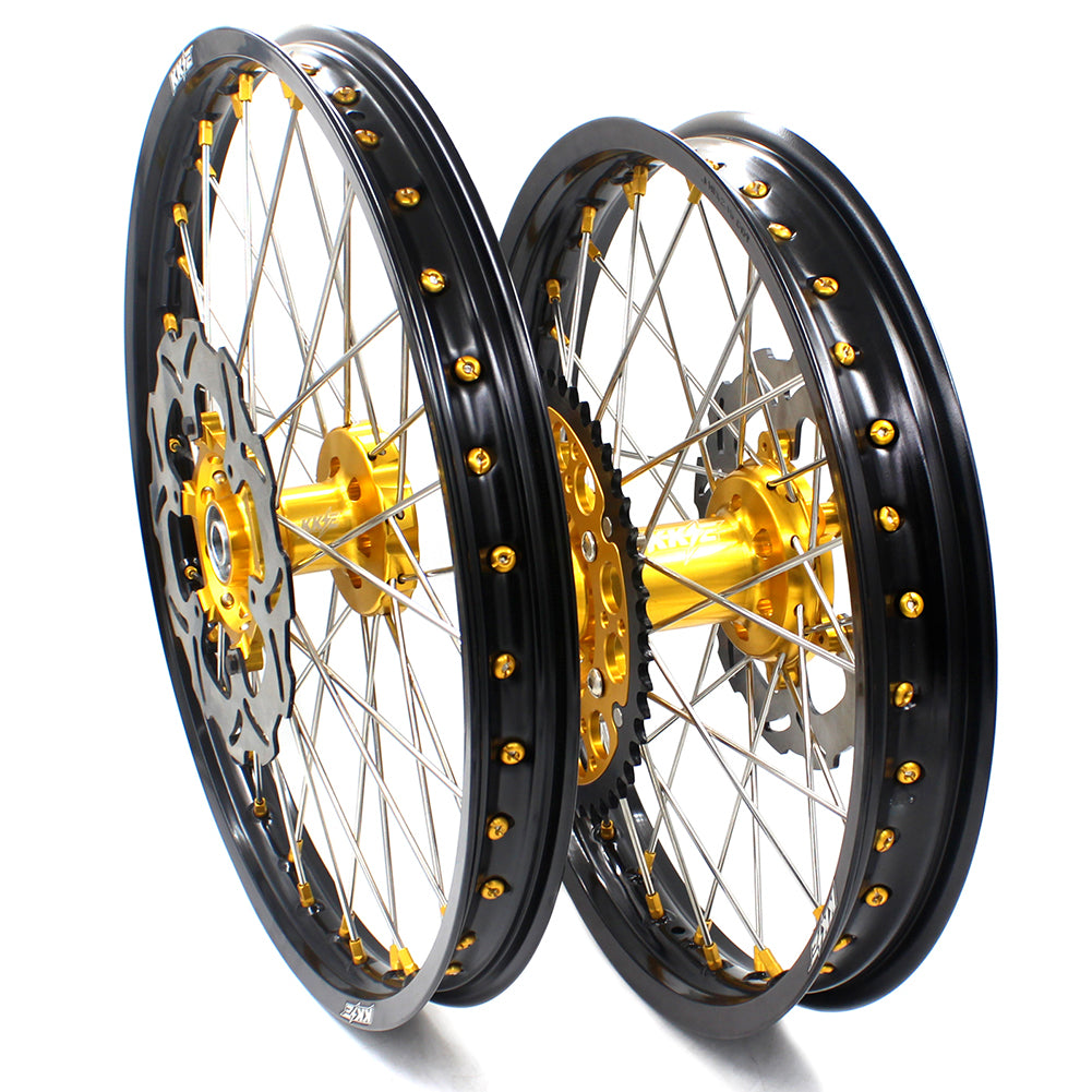 KKE 21 & 19 MX Dirt Bike Rims For SUZUKI RM125 2001-2007 RM250 2008 Gold Nipple