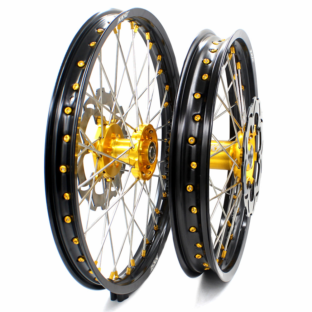 KKE 21 & 19 MX Dirt Bike Rims For SUZUKI RM125 2001-2007 RM250 2008 Gold Nipple