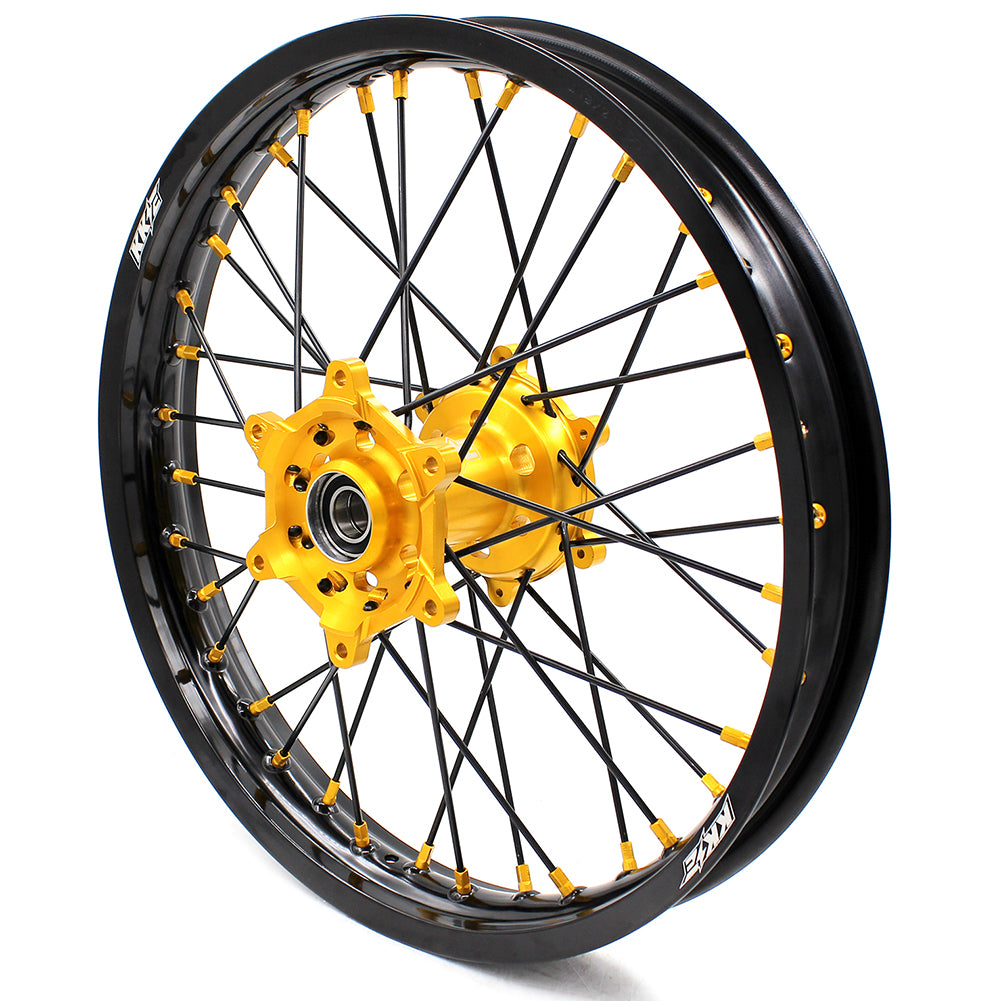 KKE 2.15*19 SPOKED REAR WHEEL RIM FOR SUZUKI RM125 1996-2007 RM250 1996-2008 GOLD NIPPLE BLACK SPOKE - KKE Racing