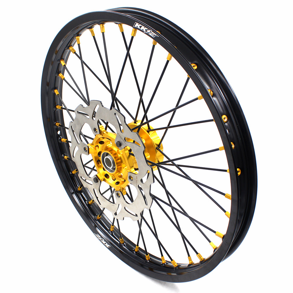 KKE 21/18 CNC ENDURO WHEELS RIMS SET FOR SUZUKI RM125 1996-2007 RM250 1996-2008 GOLD NIPPLE BLACK SPOKE - KKE Racing