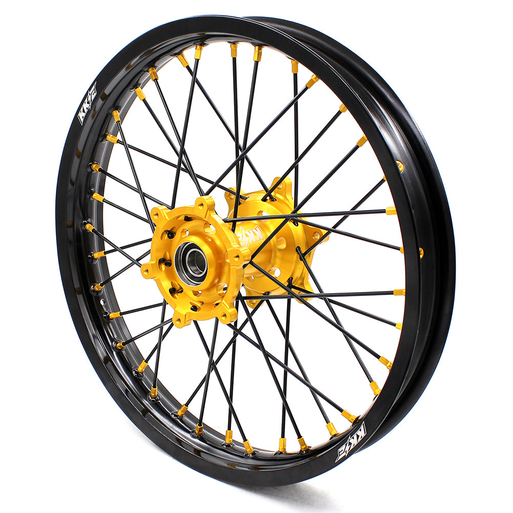 KKE 2.15*19 SPOKED REAR WHEEL RIM FOR SUZUKI RM125 1996-2007 RM250 1996-2008 GOLD NIPPLE BLACK SPOKE - KKE Racing