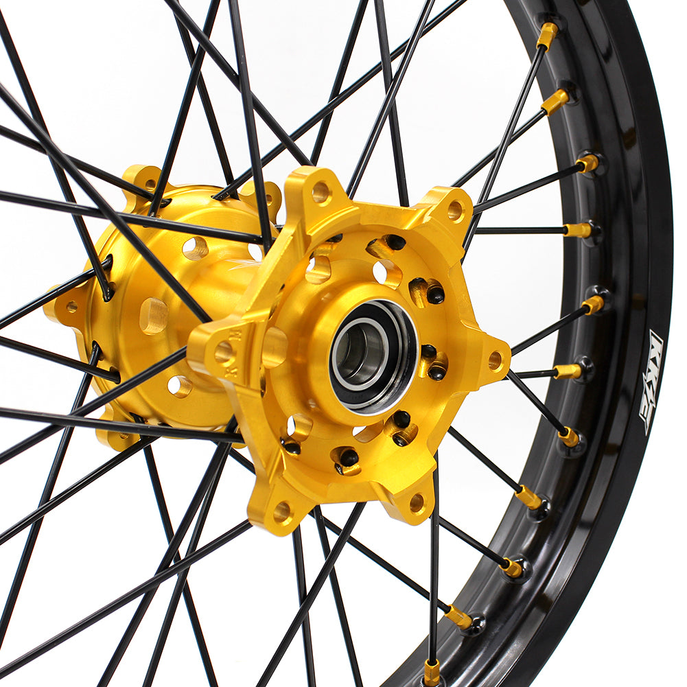 KKE 2.15*19 SPOKED REAR WHEEL RIM FOR SUZUKI RM125 1996-2007 RM250 1996-2008 GOLD NIPPLE BLACK SPOKE - KKE Racing