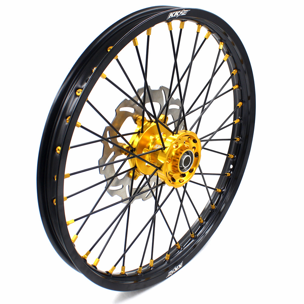 KKE 21 & 18 OFF ROAD ENDURO WHEELS RIMS SET FOR SUZUKI DRZ400 00-04 DRZ400E 00-07 DRZ400S 00-18 GOLD NIPPLE BLACK SPOKE - KKE Racing