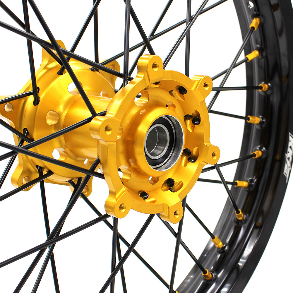 KKE 2.15*19 SPOKED REAR WHEEL RIM FOR SUZUKI RM125 1996-2007 RM250 1996-2008 GOLD NIPPLE BLACK SPOKE - KKE Racing