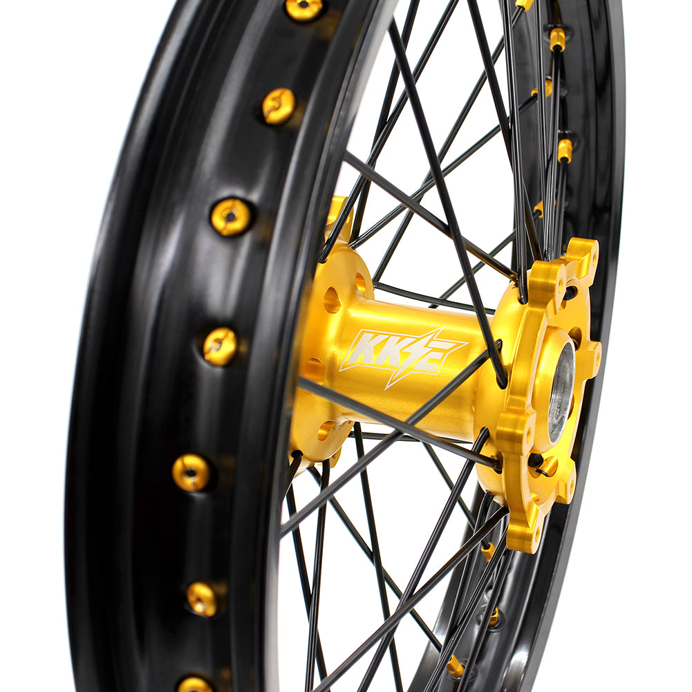 KKE 2.15*19 SPOKED REAR WHEEL RIM FOR SUZUKI RM125 1996-2007 RM250 1996-2008 GOLD NIPPLE BLACK SPOKE - KKE Racing