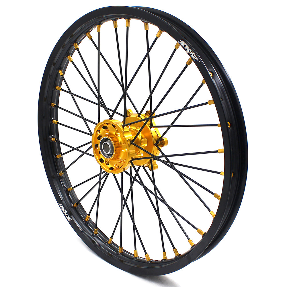 KKE 21/18 CNC ENDURO WHEELS RIMS SET FOR SUZUKI RM125 1996-2007 RM250 1996-2008 GOLD NIPPLE BLACK SPOKE - KKE Racing