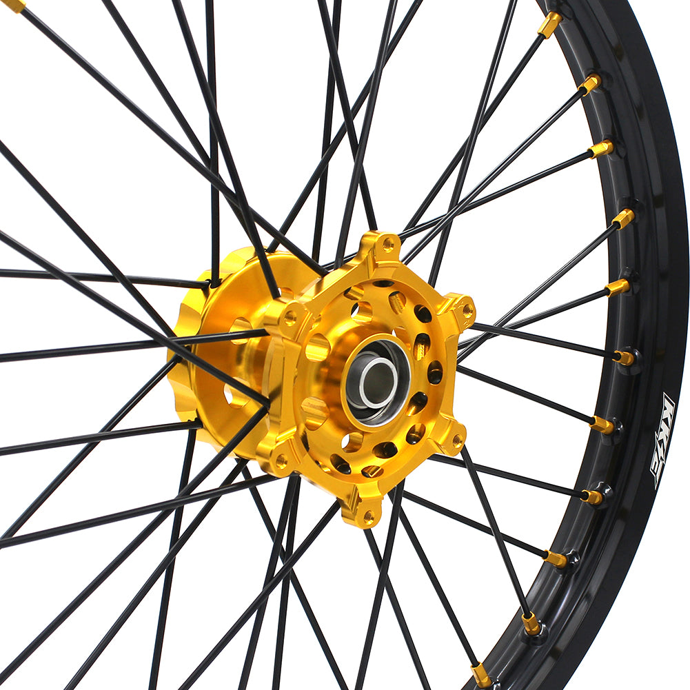 KKE 21/18 CNC ENDURO WHEELS RIMS SET FOR SUZUKI RM125 1996-2007 RM250 1996-2008 GOLD NIPPLE BLACK SPOKE - KKE Racing