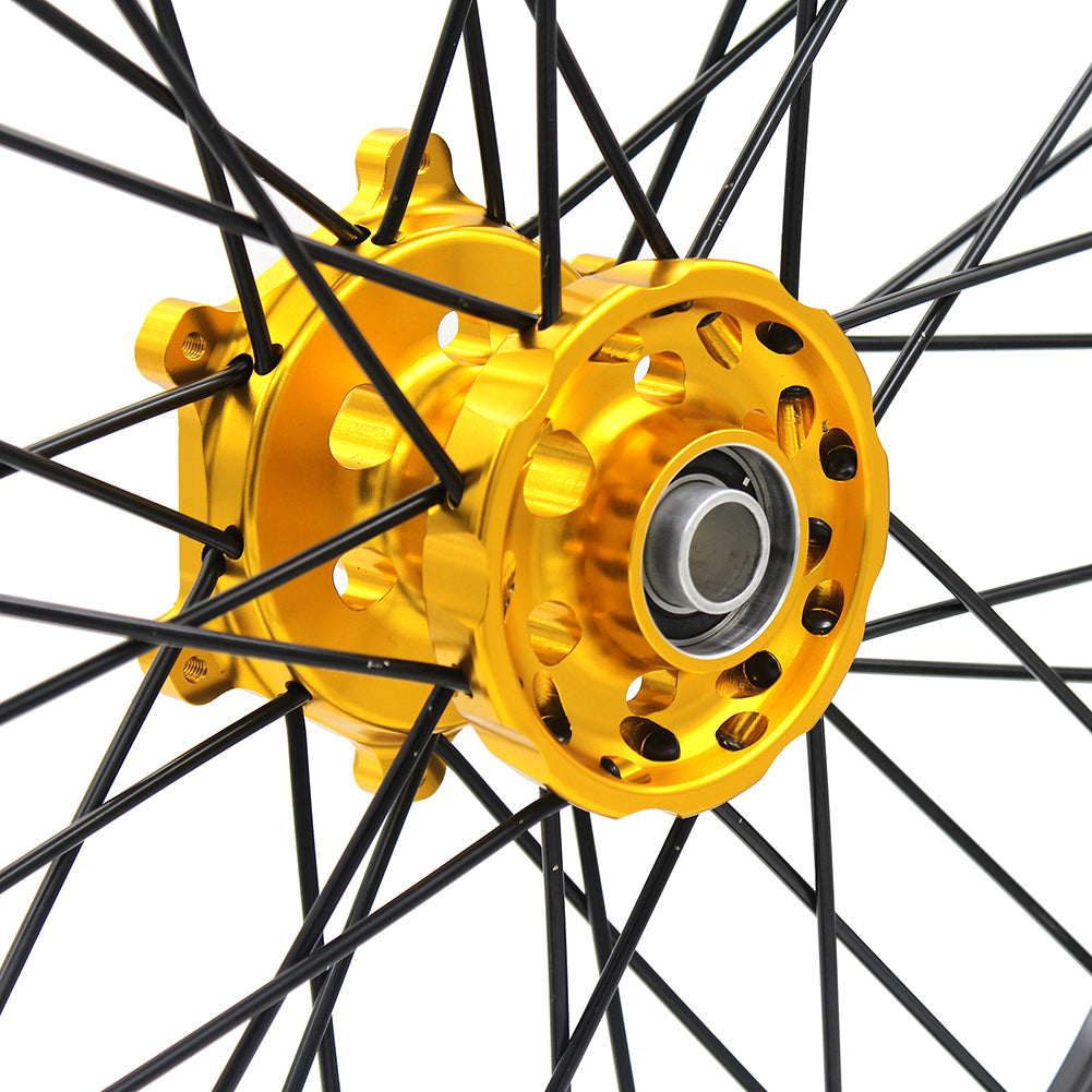 KKE 21/18 CNC ENDURO WHEELS RIMS SET FOR SUZUKI RM125 1996-2007 RM250 1996-2008 GOLD NIPPLE BLACK SPOKE - KKE Racing